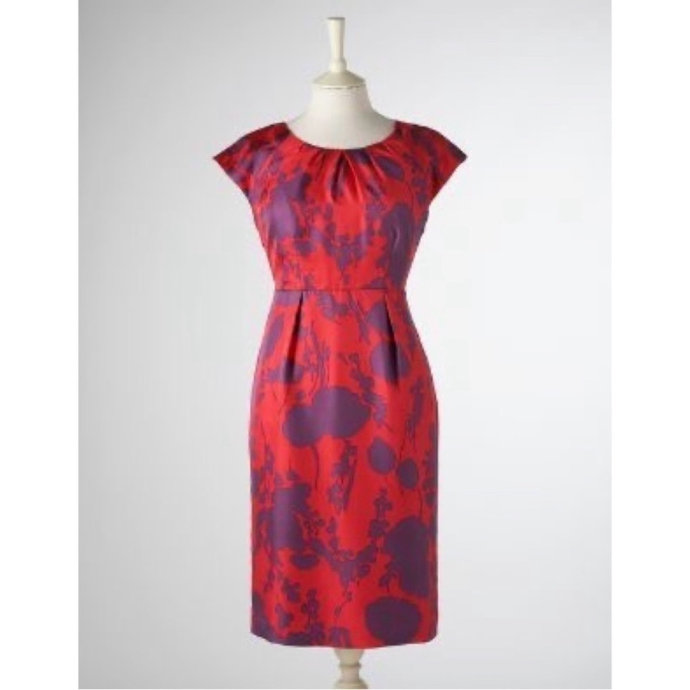 BODEN 100% Silk Floral Cap Sleeve Side Zip Pink Purple Sheath Dress Size 8L